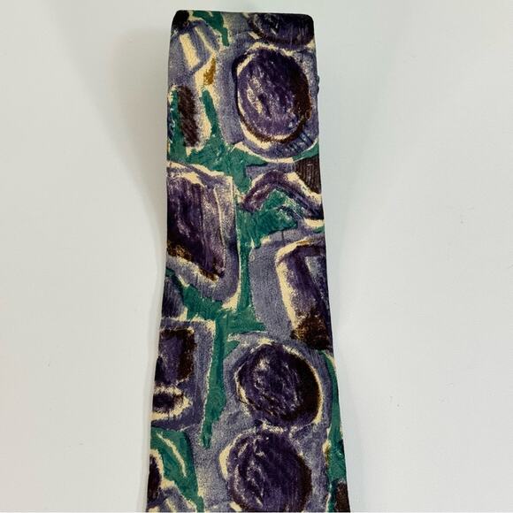The Custom Shop Silk Tie Abstract Pattern Pointed Purple Green Mens One Size - Picture 4 of 10